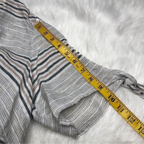 Talbots Women’s Gray Stripe Linen Short Tie-Sleeve Blouse Shirt Size X - Picture 7 of 11